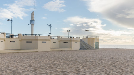 Povoa de Varzim, Porto, Portugal - October 22, 2020: view of the beach and its atmosphere on an autumn eveningのeditorial素材