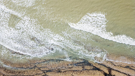 Drone view of Ragounite beach in Jard sur Mer, Vendee, France on a spring day with blue sky