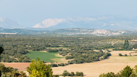View of the province of Huesca, Spain with the Pyrenees mountains in the backgroundの写真素材