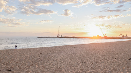 Vilamoura Marina beach, Portugal at sunset on an autumn eveningの写真素材