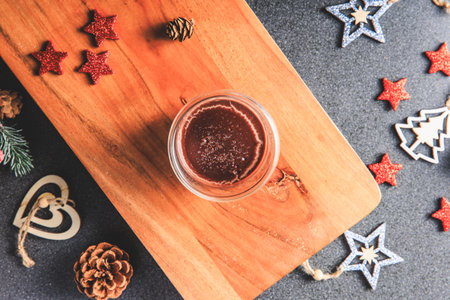 Traditional hot chocolate with Christmas decorations in Studioの写真素材