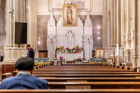 Manhattan, New York, USA - February 15, 2023: Architectural detail of the interior of St. Patrick's Cathedral in downtown on a winter dayのeditorial素材