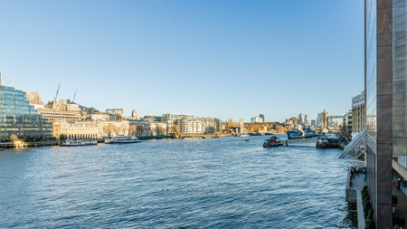 Greater London, United Kingdom - January 3, 2025: Banks of the Thames and their typical buildings on a winter dayのeditorial素材