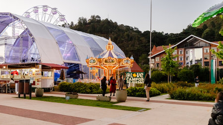 Campos do Jordao, Brazil - October 22, 2025: Architecture and street atmosphere in Capivari Park,...