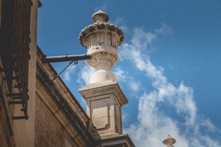 Toledo, Spain - April 28, 2018: Architecture detail in the traditional shopping district of the city...