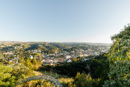 Campos do Jordao, Brazil - October 22, 2025: Aerial view of the city center on a spring day