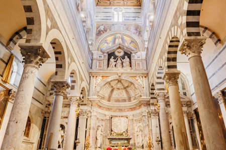 Pisa, Tuscany, Italy - January 04, 2024: Interior of Pisa Cathedral visited by tourists on a beautiful winter dayのeditorial素材