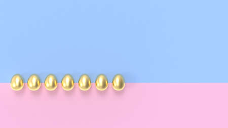 Golden Easter eggs lined up next to each other. Spring holiday concept. 3D renderingの写真素材