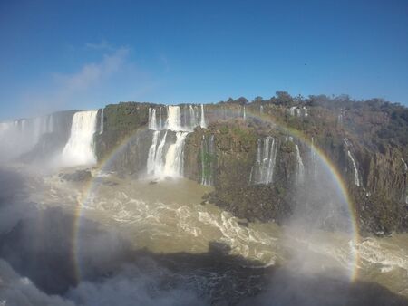 Iguazu Falls or Iguacu Falls are waterfalls of the Iguazu River on the border of the Argentine province of Misiones and the Brazilian state of Parana. Together, they make up the largest waterfall system in the world. The falls divide the river into the upper and lower Iguazu.の写真素材