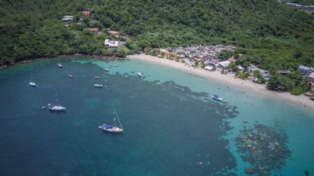Views of Martinique beach and mountain from above, in the caribbean islandsの写真素材