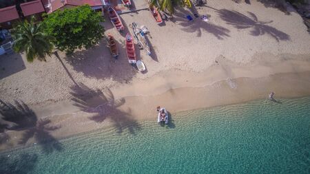 Views of Martinique beach and mountain from above, in the caribbean islandsの写真素材