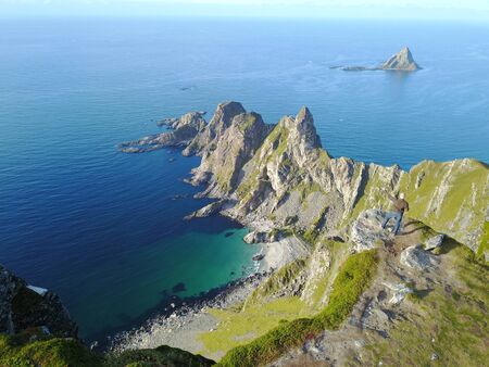 Drone views from Mount Matind near Bleik, in Norwayの写真素材