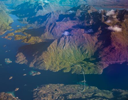 Views of Lofoten from the plane, in Norwayの写真素材