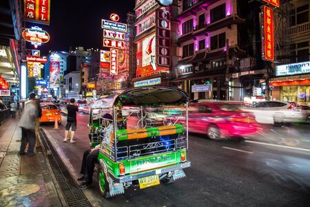 Tuk Tuk night views in Chinatown, Bangkok, Thailandの写真素材