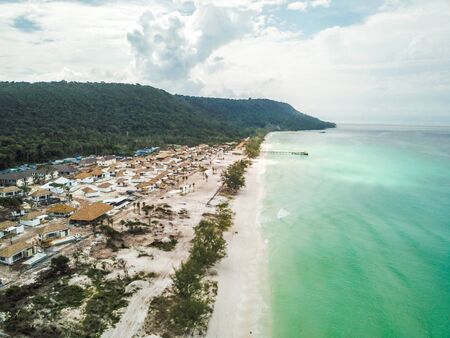 Koh Rong island from above, beach and sunset, in Cambodia Sihanoukvilleの写真素材