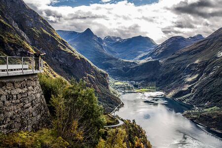 Views of the geiranger fjord from the cruise, in Norwayの写真素材