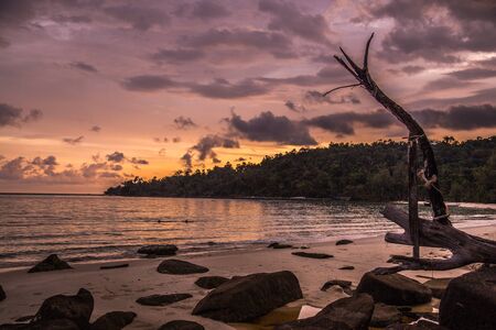 Koh Rong island, sunset and beach, in Cambodia Sihanoukvilleの写真素材