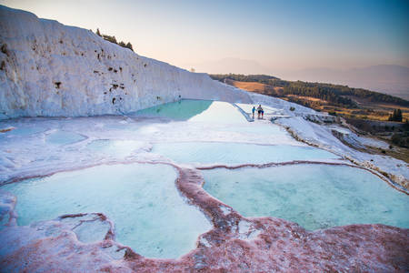 Pamukkale pool terraces in Hierapolis in Turkeyの写真素材