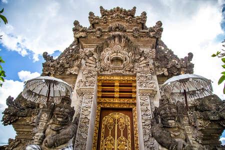 Ubud temple with pond in Bali Indonesiaの写真素材