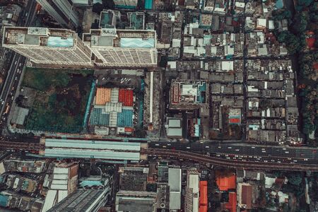 Siam and Rachathewi views from above by night in Bangkok Thailandの写真素材