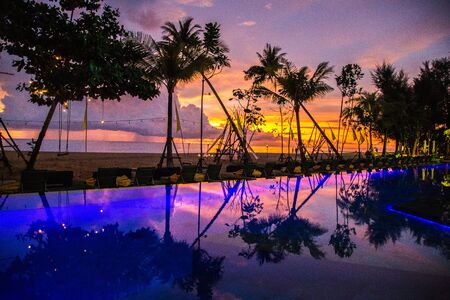 Khao Lak beach resort views at sunset, in Thailand