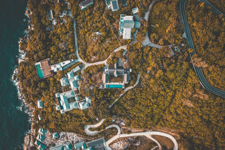 Aerial view of some villas in phuket in Thailandの写真素材
