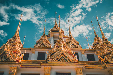 Loha Prasat temple in Bangkok old town in Thailandの写真素材