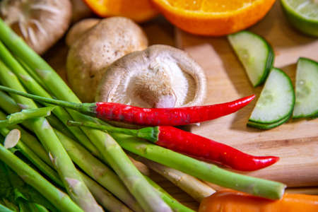 Healthy food clean eating selection: fruit, vegetable, seeds, superfood, leaf vegetable and mediterranean dishes. Detox and clean diet. Foods high in vitamins, minerals and antioxidants.の写真素材