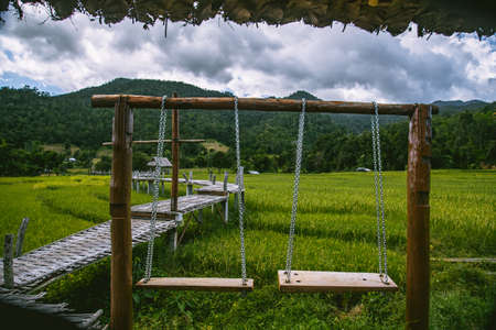 Bamboo Bridge in Pai, Mae Hong Son, Chiang Mai, thailandの写真素材