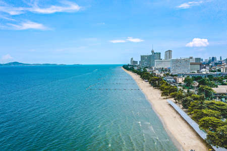 Aeria view of Jomtien beach during covid lockdown, Pattaya, Chonburi, Thailand