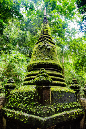Namtok Phlio National Park, ancient pagoda and waterfall in Chanthaburi, Thailandの写真素材