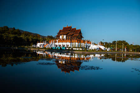 Royal Park Rajapruek, botanical garden and pavilion in Chiang Mai, Thailandの写真素材