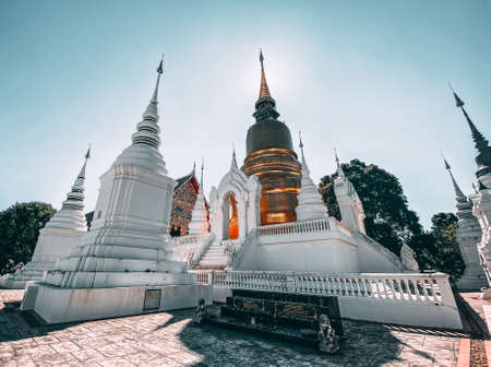 Group of pagoda in Wat-Suan-Dok. famous temple in Chiang Mai, Thailandの写真素材