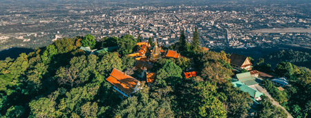 Aerial view of Wat Phra That Doi Suthep temple in Chiang Mai, Thailandの写真素材