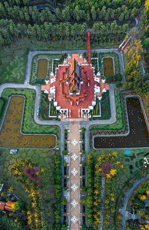 Aerial view of Royal Park Rajapruek, botanical garden and pavilion in Chiang Mai, Thailandの写真素材