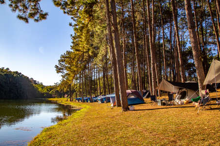 Pang Oung national park, lake and forest of pine trees in Mae Hong Son, Thailandの写真素材