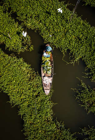 Aerial view of Sapan Khong Floating Market in Suphan Buri, Thailandの写真素材