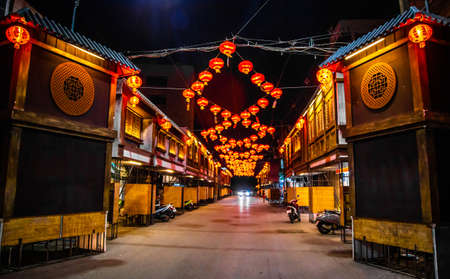 Lantern festival in Nakhon Sawan night market in Thailandの写真素材