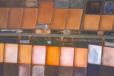 Aerial view of Salt farms in Phetchaburi province, Thailandの写真素材