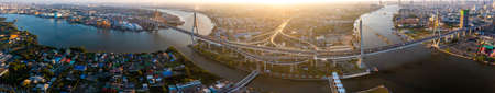 Aerial view of Bhumibol Bridge in Samut Prakan, Bangkok, Thailand