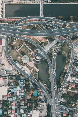 Aerial view of Bhumibol Bridge in Samut Prakan, Bangkok, Thailand
