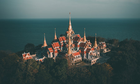 Phra Mahathat Chedi Phakdee Prakat temple in Prachuap Khiri Khan, Thailandの素材 [FY310188157132]