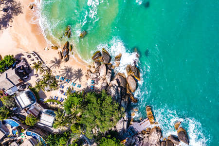 Aerial view of Thong Nai Pan Beach in Koh Phangan, Thailandの写真素材