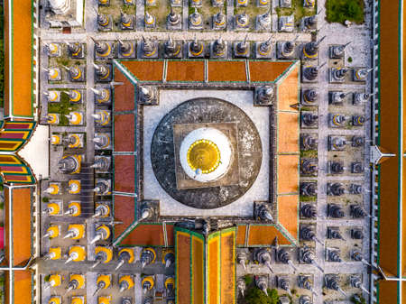 Aerial view of Wat Phra Mahathat Woramahawihan temple in Nakhon Si Thammarat, Thailand