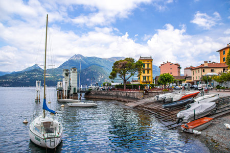 Street view of Varenna town in Como lake in the Province of Lecco in the Italian region Lombardy