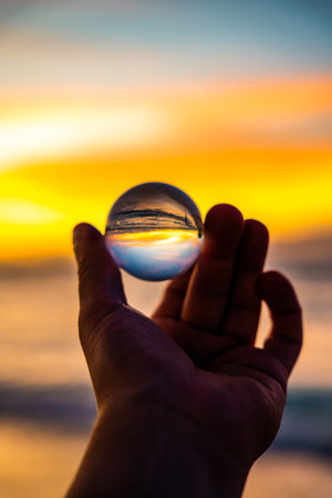 Sunset in Gili Trawangan beach in Lombok, Indonesiaの写真素材