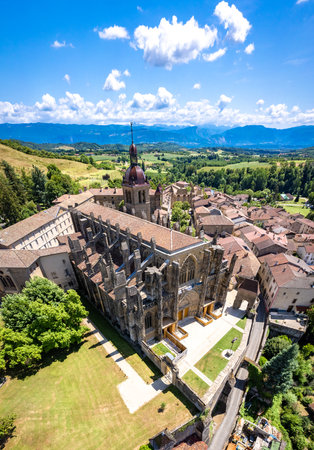 Aerial view of St Anthony or Saint Antoine l Abbaye in Vercors in Isere, Auvergne Rhone Alpes, Franceの写真素材
