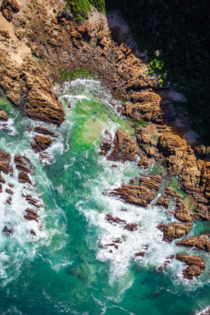 Aerial view of Knysna Heads in Knysna, Garden Route, South Africaの写真素材