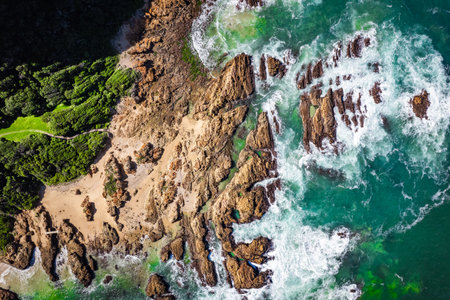 Aerial view of Knysna Heads in Knysna, Garden Route, South Africaの写真素材