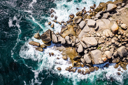 Aerial view of Llandudno beach in Cape Town, South Africaの写真素材